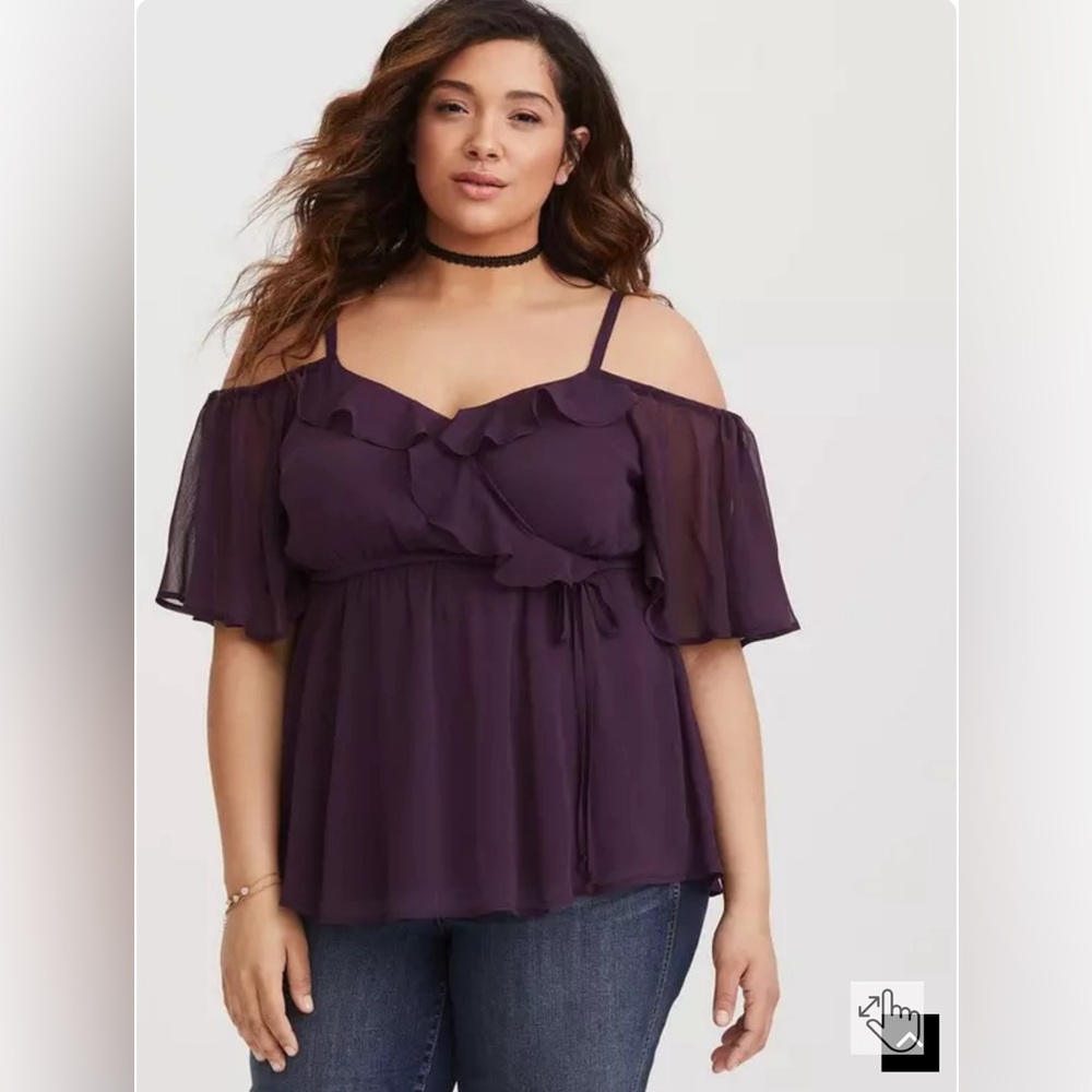 *Torrid Plum Chiffon Faux Wraparound Blouse Size 1 1X